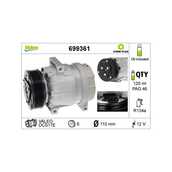 Kompressor, klimatanläggning 12V Valeo 699361 VALEO