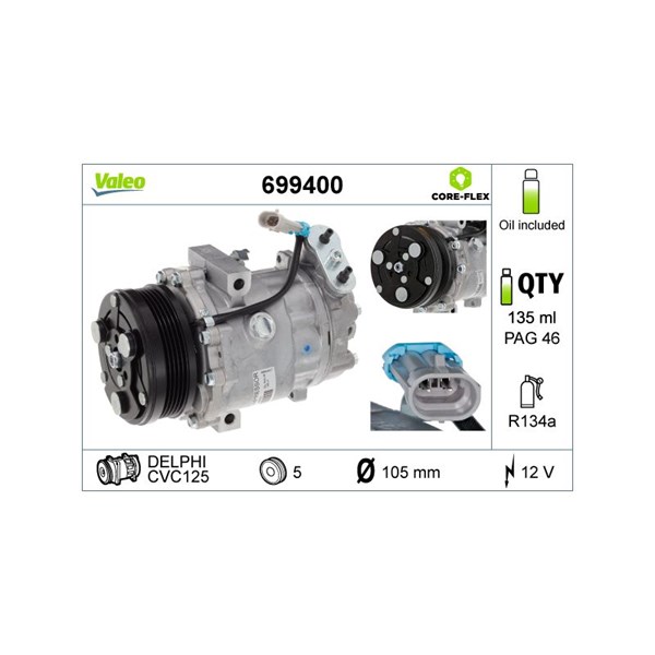 Kompressor, klimatanläggning 12V Valeo 699400 VALEO Kompressor, klimatanläggning 12V Valeo 699400 VALEO