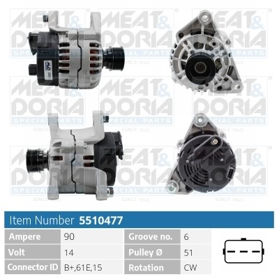 Generator 14V 90A Meat & doria 5510477 MEAT & DORIA
