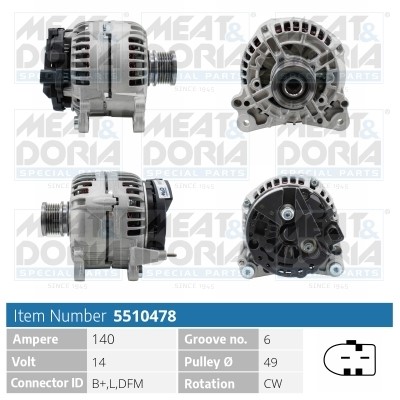 Generator 14V 140A Meat & doria 5510478 MEAT & DORIA Generator 14V 140A Meat & doria 5510478 MEAT & DORIA