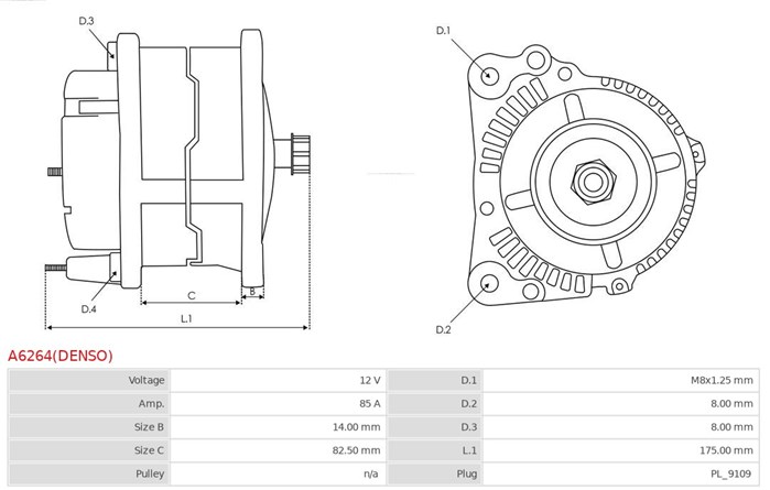 Generator 12V 85A As-pl A6264(DENSO) AS-PL