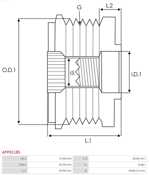 Frihjulskoppling, generator As-pl AFP0118S AS-PL