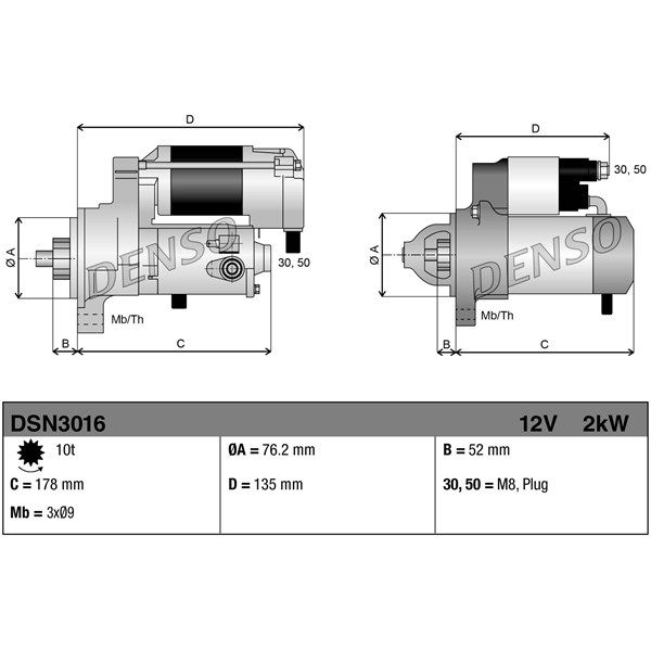 Startmotor 12V Denso DSN3016 DENSO