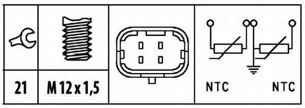 Kylvätsketemperatur-sensor, Bak, Nedre, Upptill Hella 6PT 009 309 HELLA