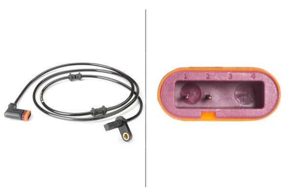 ABS-givare, Sensor, hjulvarvtal, Bakaxel, Tvåsidig Hella 6PU 010  HELLA