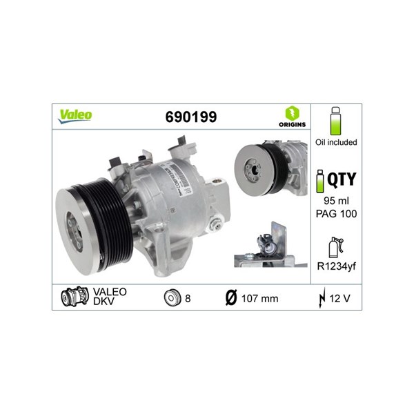 Kompressor, klimatanläggning 12V Valeo 690199 VALEO