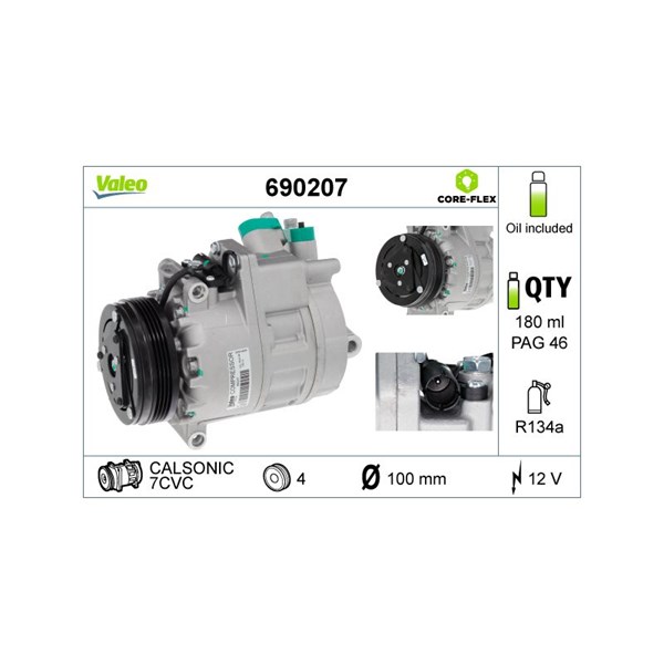 Kompressor, klimatanläggning 12V Valeo Valeo core-flex 690207 VALEO