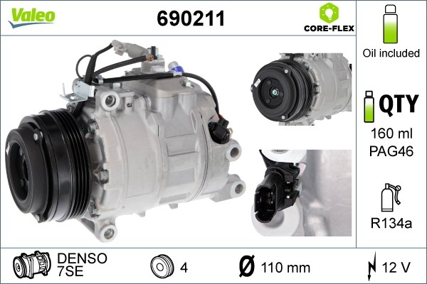 Kompressor, klimatanläggning 12V Valeo Valeo core-flex 690211 VALEO