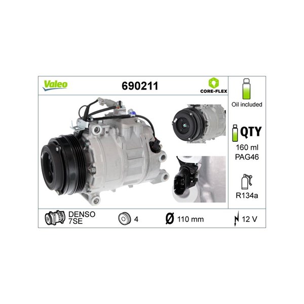Kompressor, klimatanläggning 12V Valeo Valeo core-flex 690211 VALEO