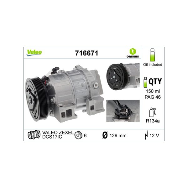 Kompressor, klimatanläggning 12V Valeo 716671 VALEO