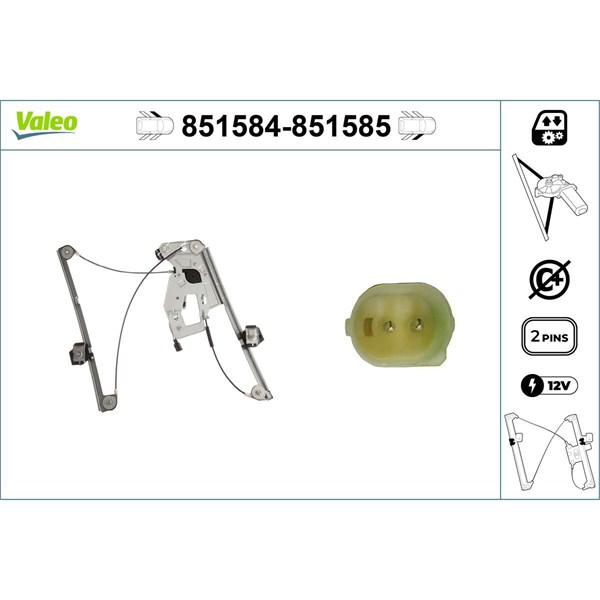 Fönsterhiss 12V, Fram, Vänster Valeo 851584 VALEO