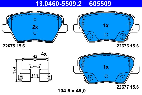 Bromsbeläggsats, Bakaxel Ate 13.0460-5509.2 ATE