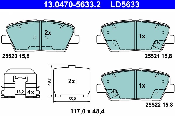 Bromsbeläggsats, Bakaxel Ate Ate ceramic 13.0470-5633.2 ATE