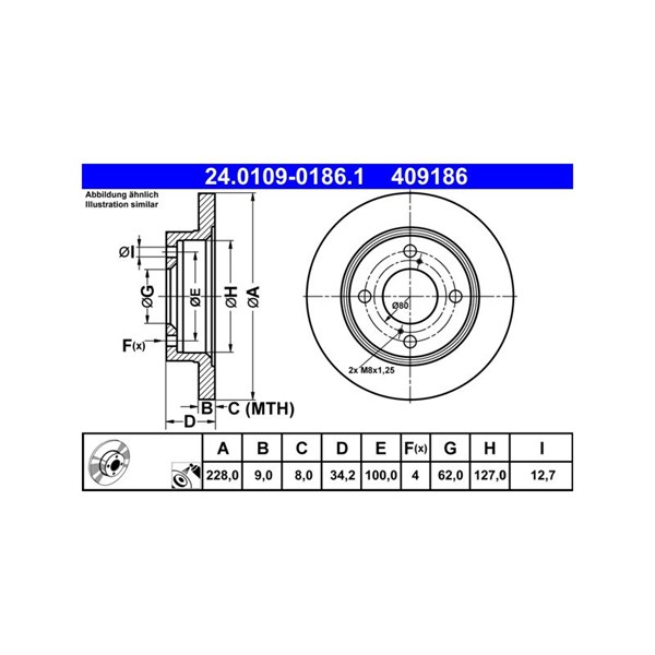 Bromsskiva Solid, Bakaxel Ate 24.0109-0186.1 ATE Bromsskiva Solid, Bakaxel Ate 24.0109-0186.1 ATE