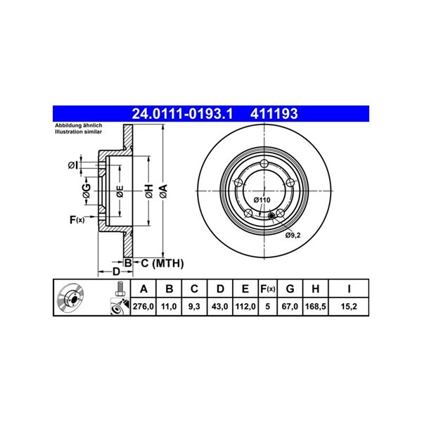 Bromsskiva Solid, Bakaxel Ate 24.0111-0193.1 ATE Bromsskiva Solid, Bakaxel Ate 24.0111-0193.1 ATE