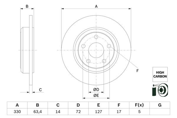 Bromsskiva Solid, Bakaxel Bosch 0 986 479 F89 BOSCH