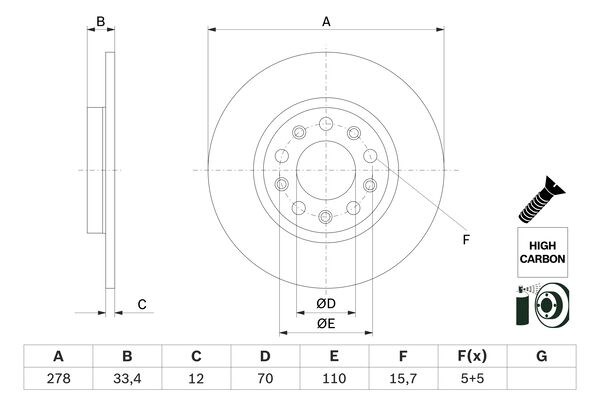 Bromsskiva Solid, Bakaxel Bosch 0 986 479 H24 BOSCH
