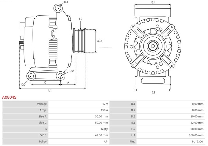 Generator 12V 150A As-pl A0804S AS-PL