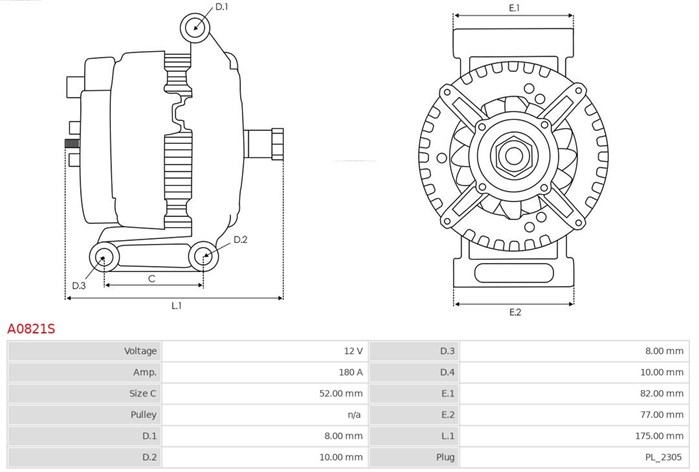 Generator 12V 180A As-pl A0821S AS-PL