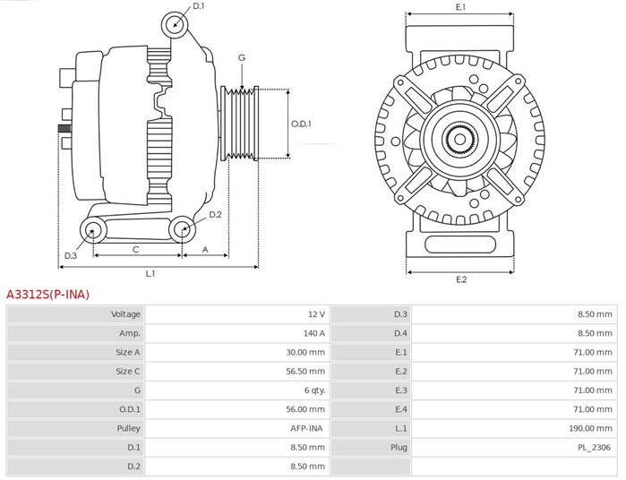 Generator 12V 140A As-pl A3312S(P-INA) AS-PL