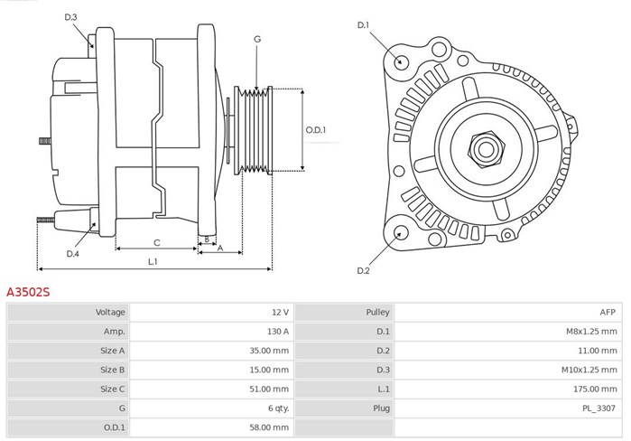 Generator 12V 130A As-pl Brand new | as-pl | alternators A3502S AS-PL Generator 12V 130A As-pl Brand new | as-pl | alternators A3502S AS-PL