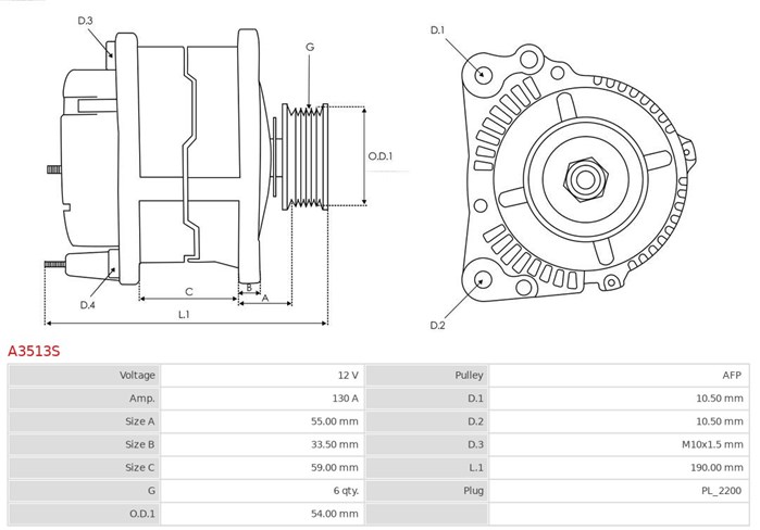 Generator 12V 130A As-pl A3513S AS-PL