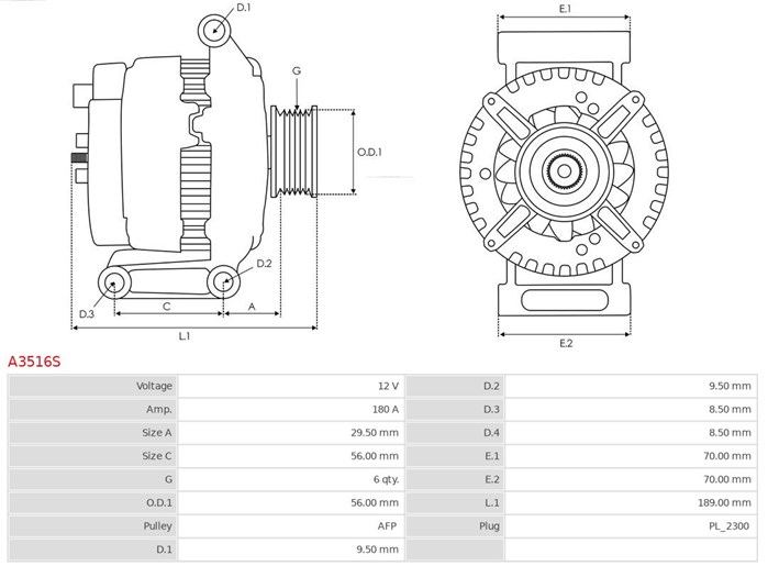 Generator 12V 180A As-pl A3516S AS-PL