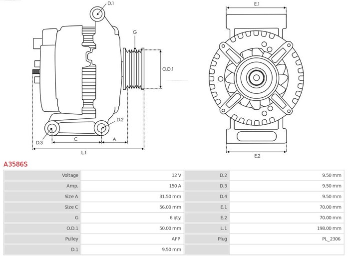 Generator 12V 150A As-pl A3586S AS-PL