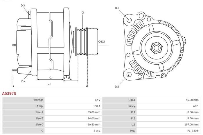 Generator 12V 150A As-pl A5397S AS-PL Generator 12V 150A As-pl A5397S AS-PL
