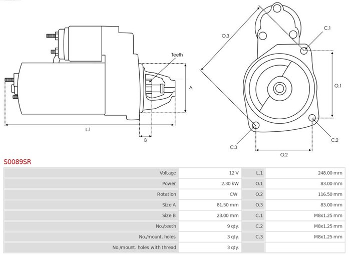 Startmotor 12V As-pl S0089SR AS-PL