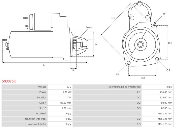 Startmotor 12V As-pl S0307SR AS-PL