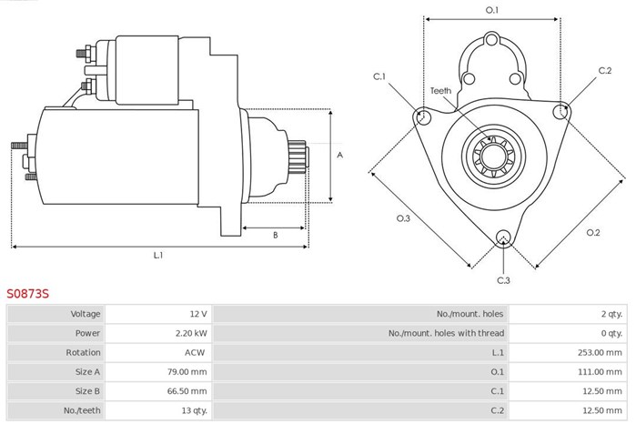 Startmotor 12V As-pl S0873S AS-PL