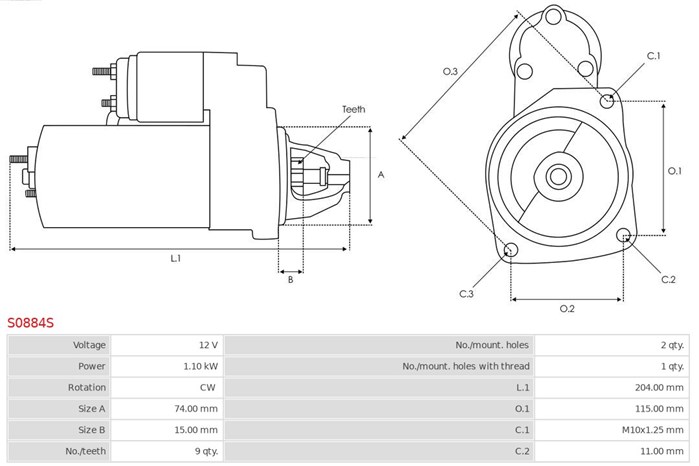 Startmotor 12V As-pl S0884S AS-PL