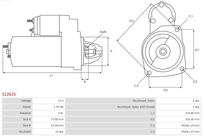 Startmotor 12V As-pl S1261S AS-PL