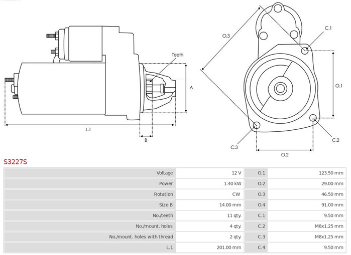 Startmotor 12V As-pl S3227S AS-PL