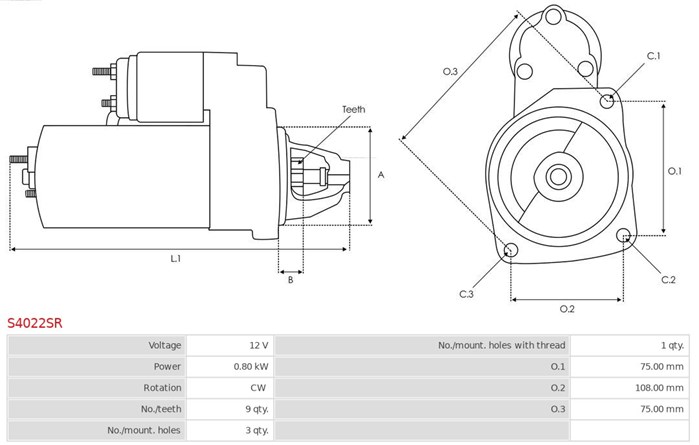 Startmotor 12V As-pl S4022SR AS-PL
