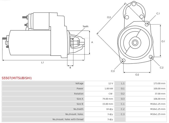 Startmotor 12V As-pl S5507(MITSUBISHI) AS-PL