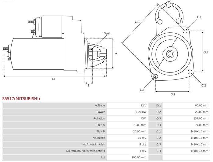 Startmotor 12V As-pl S5517(MITSUBISHI) AS-PL