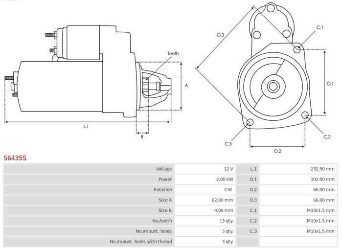 Startmotor 12V As-pl S6435S AS-PL