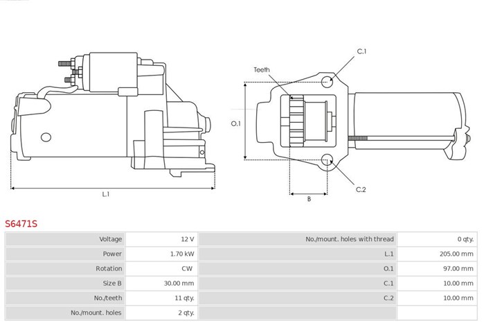 Startmotor 12V As-pl S6471S AS-PL
