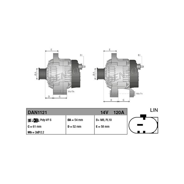 Generator 14V 120A Denso DAN1121 DENSO Generator 14V 120A Denso DAN1121 DENSO