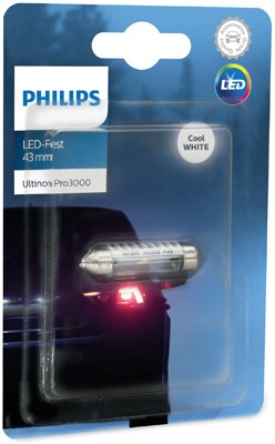 Glödlampa, innerbelysning PHILIPS 6000K Pro3000 LED SV8,5-8, Fram