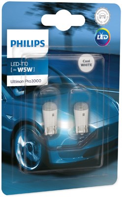 Glödlampa PHILIPS 6000 K Ultinon Pro3000 LED W2,1x9,5d, Fram, Bak