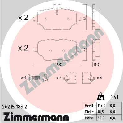 Bromsbeläggsats, Bakaxel Zimmermann 26215.185.2 ZIMMERMANN Bromsbeläggsats, Bakaxel Zimmermann 26215.185.2 ZIMMERMANN