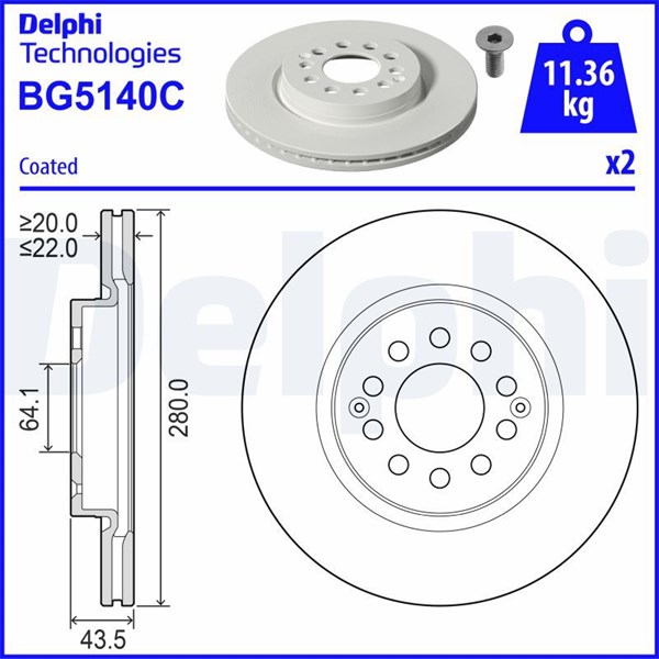 Bromsskiva Ventilerad, Framaxel Delphi BG5140C DELPHI