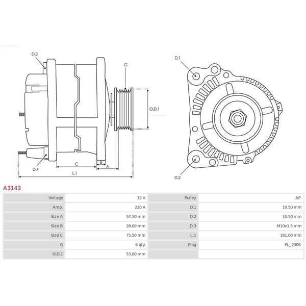 Generator 12V 220A As-pl A3143 AS-PL