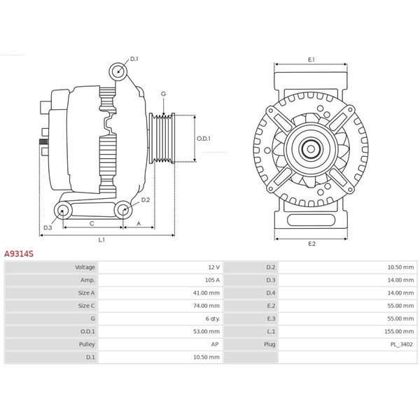 Generator 12V 105A As-pl A9314S AS-PL