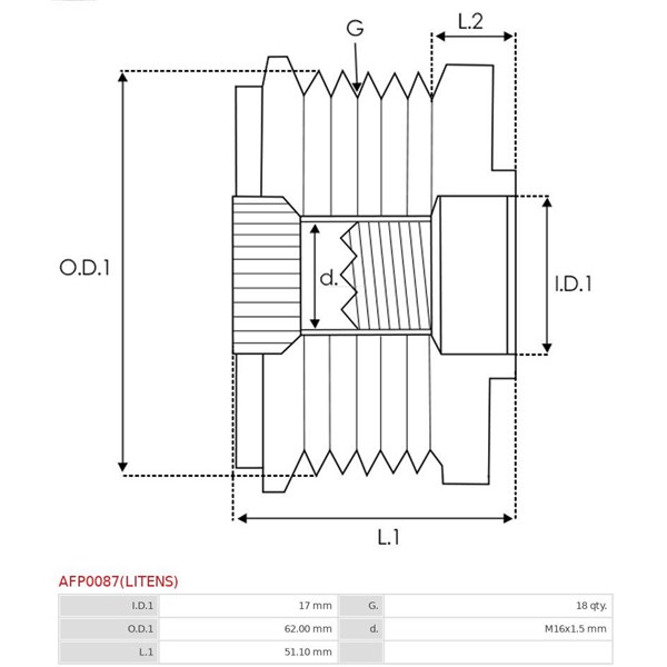 Frihjulskoppling, generator As-pl AFP0087(LITENS) AS-PL