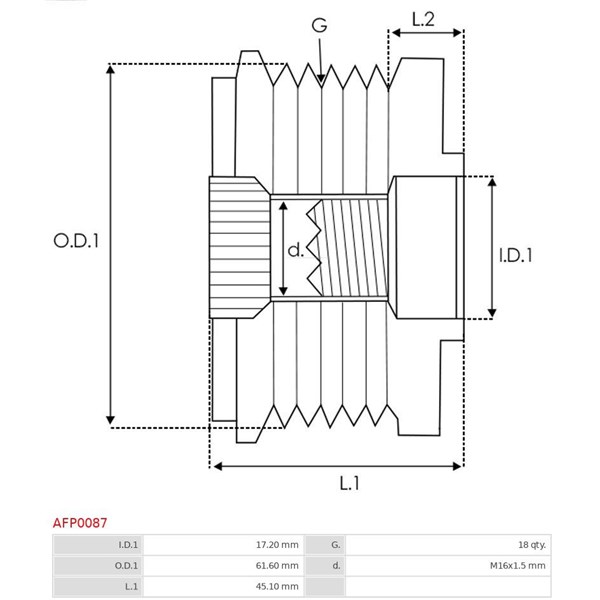 Frihjulskoppling, generator As-pl AFP0087 AS-PL