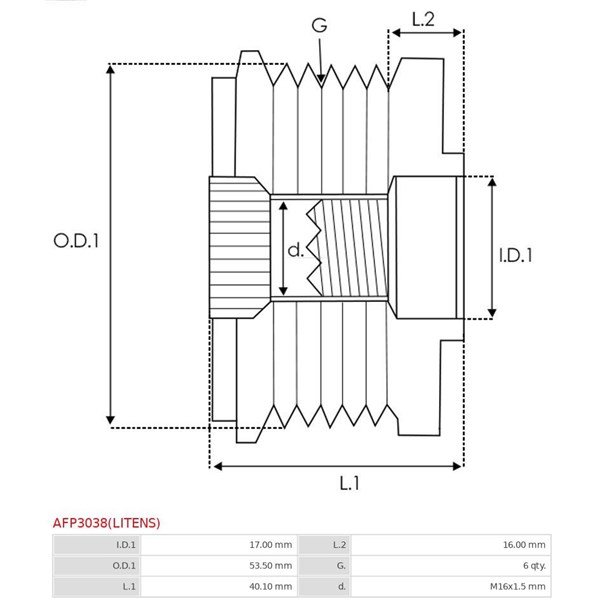 Frihjulskoppling, generator As-pl AFP3038(LITENS) AS-PL
